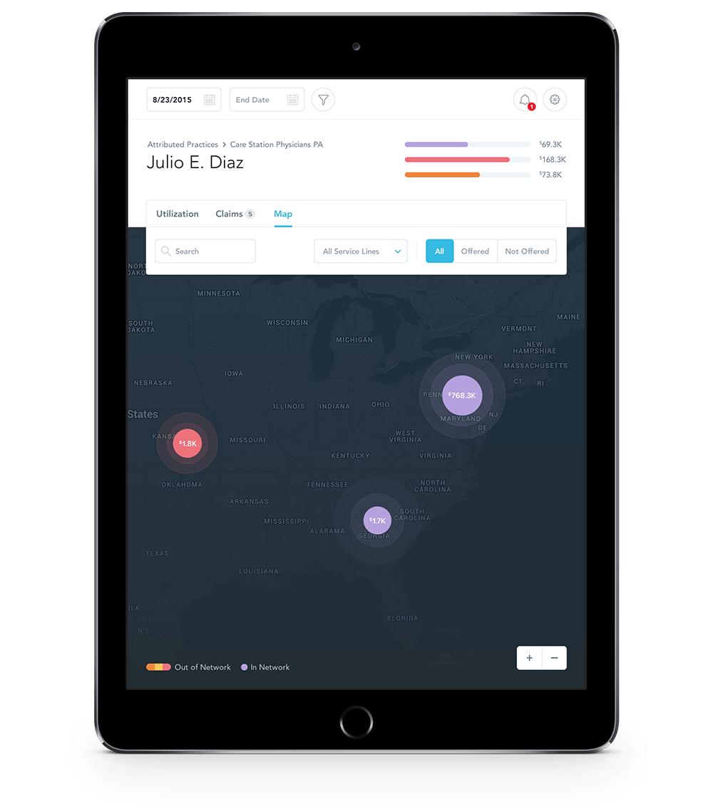 the insurer's mobile app on a tablet